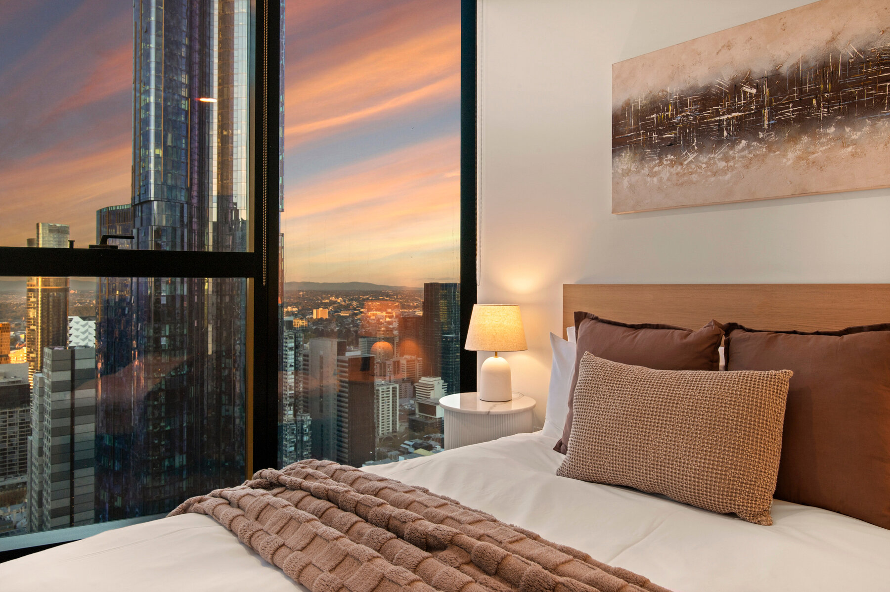 Panorama Skyline — bedroom at sunset